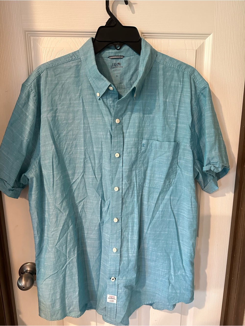 Izod Saltwater Relaxed classics Men's Aqua Blue Short-Sleeve Button-Down Shirt